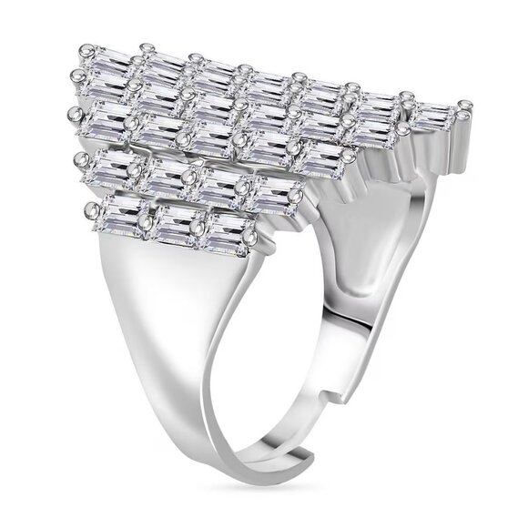 NEW Simulated White Diamond 3.30 ctw Adjustable Ring in Silvertone - Picture 2 of 4